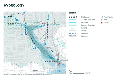 Approximately one-third of the site is swamp, and more than 60% is wetland. The swamp is primarily fed by precipitation, surface flow from upland areas, and stormwater from surrounding neighborhoods v