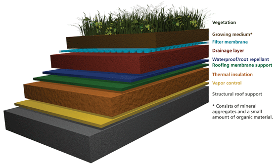 Diagram explaining green roof concept