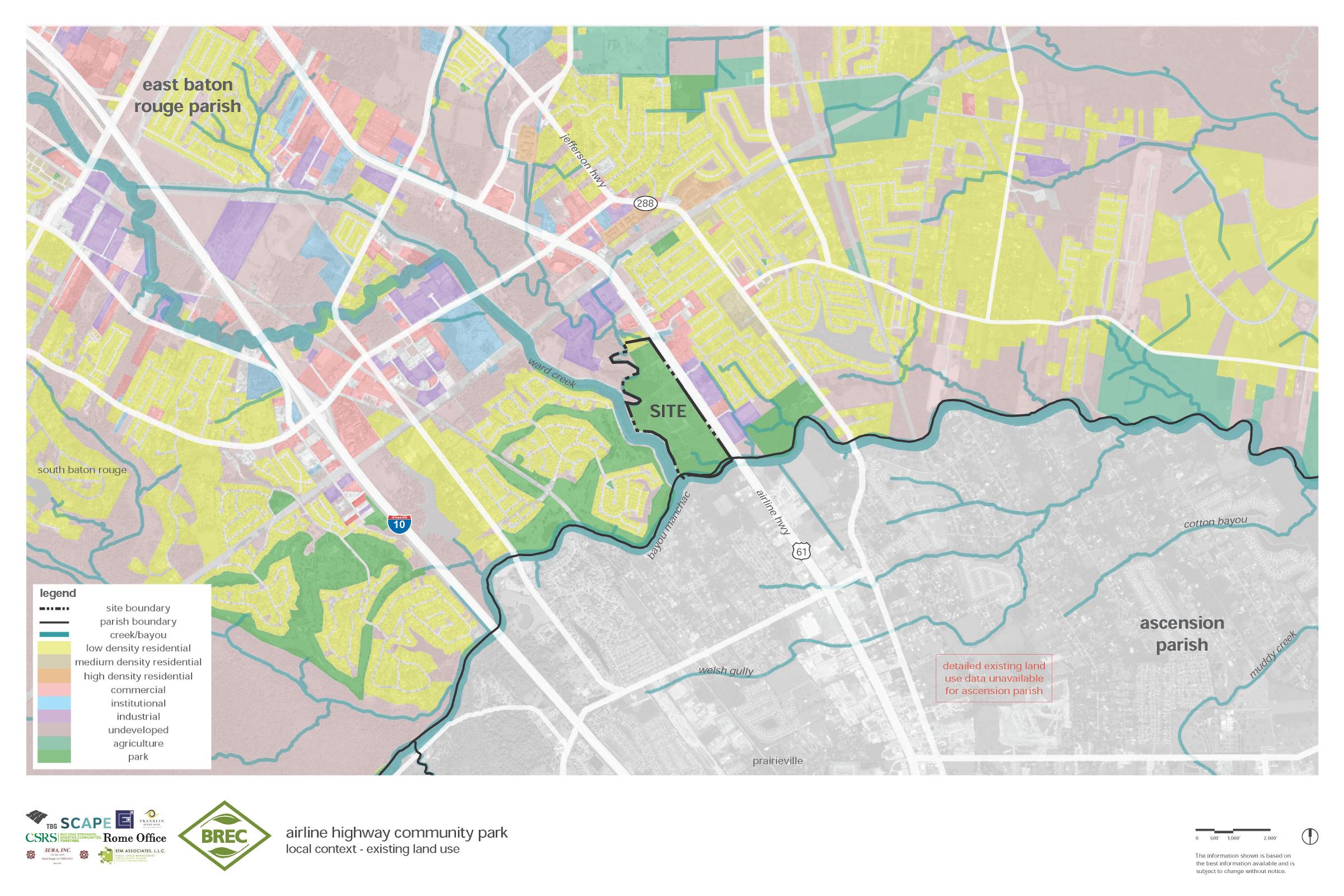 Map of Existing Land Use in East Baton Rouge Parish near Airline Highway Park