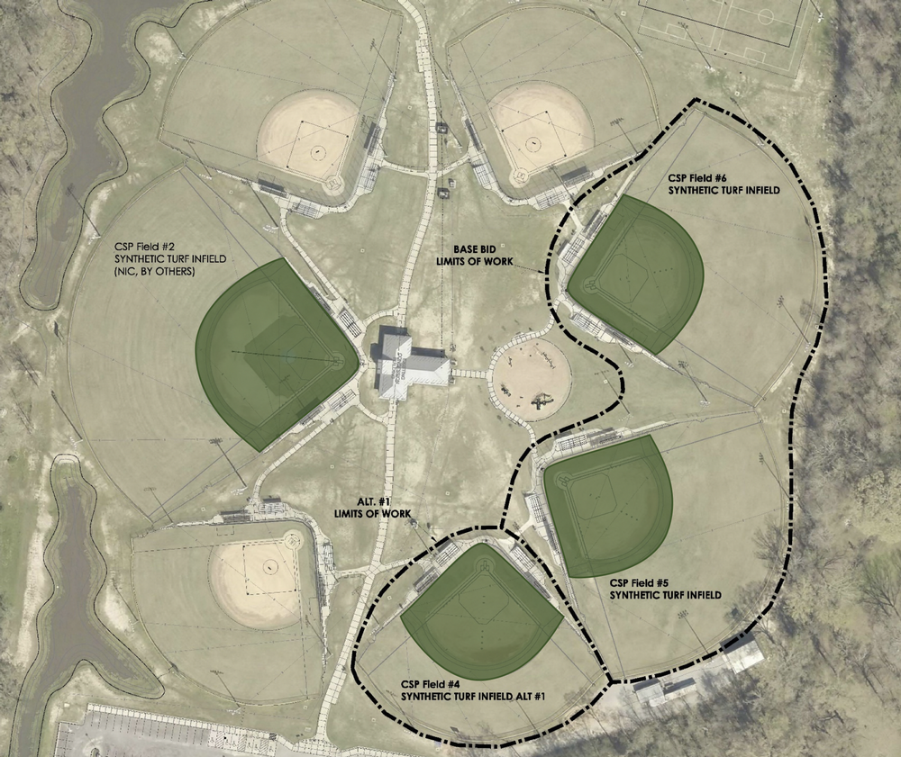 Rendering of upcoming artificial turf fields at Central Sports Park