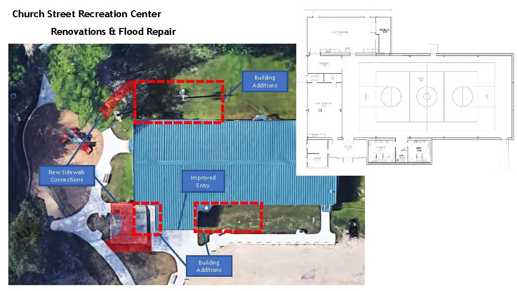 Schematic rendering of Church Street Park recreation center improvements