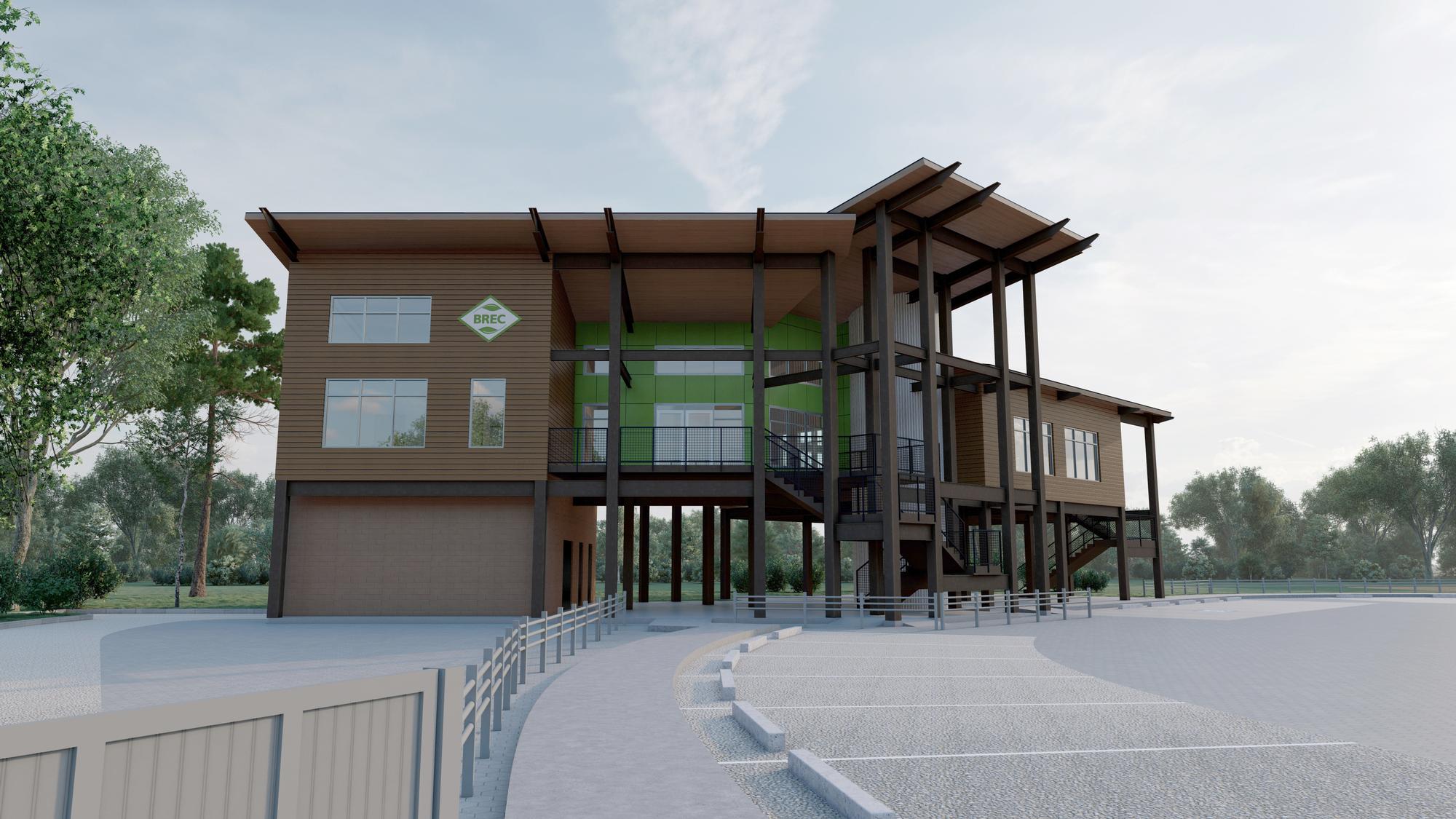 3d Rendering of new elevated building with parking lot 3d Rendering of new elevated building with parking lot