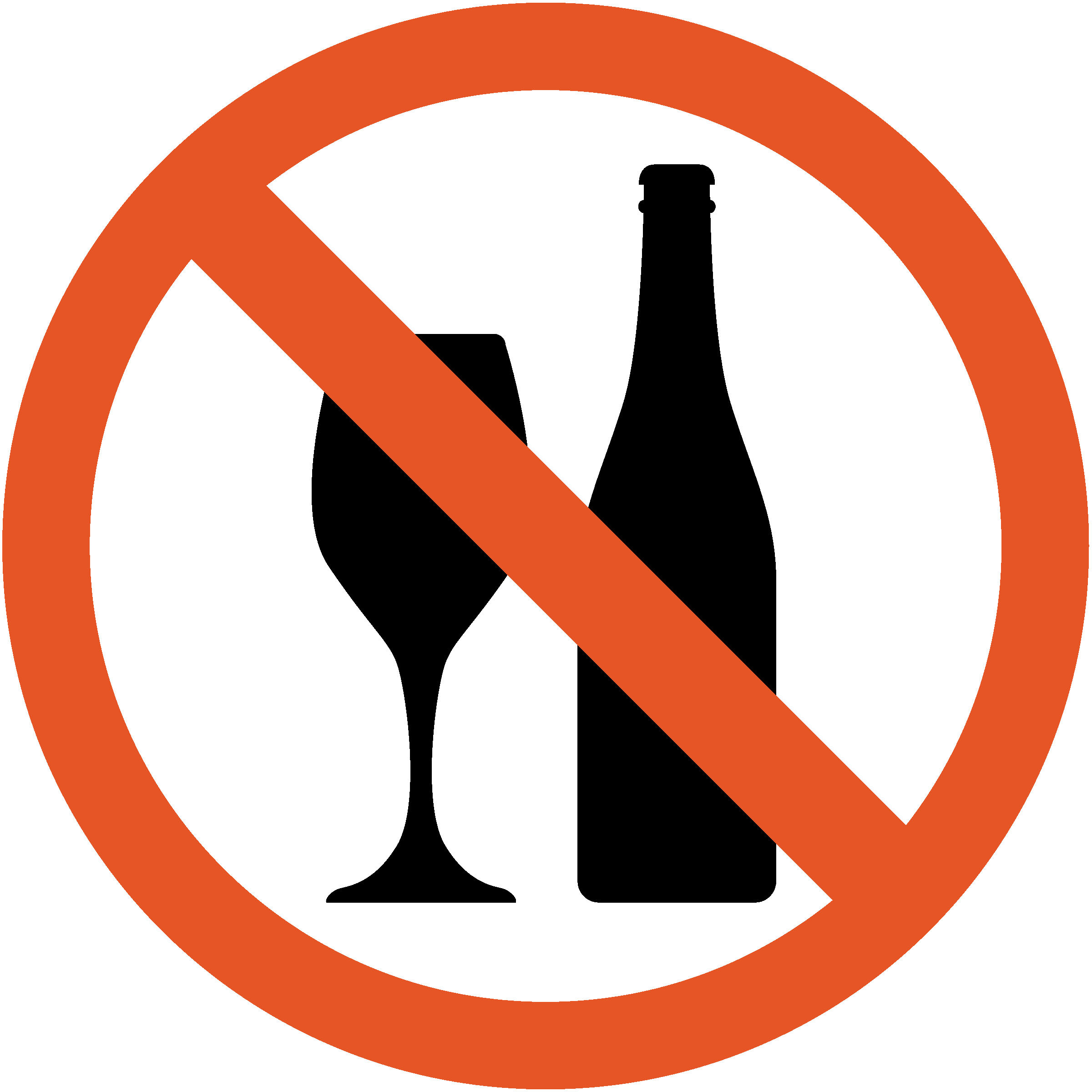 icon of no symbol over wine glass and bottle