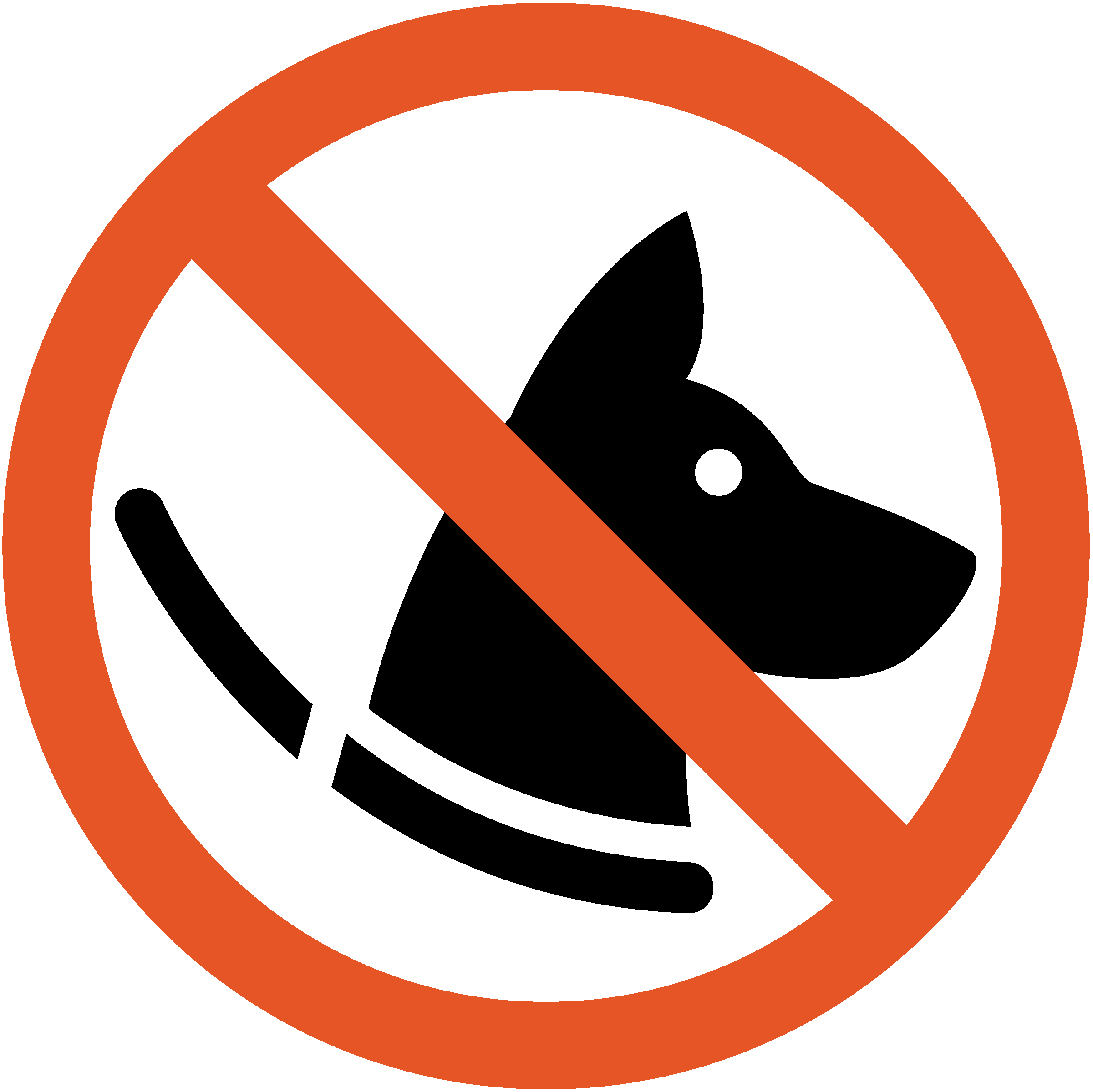 icon of no symbol over image of dog